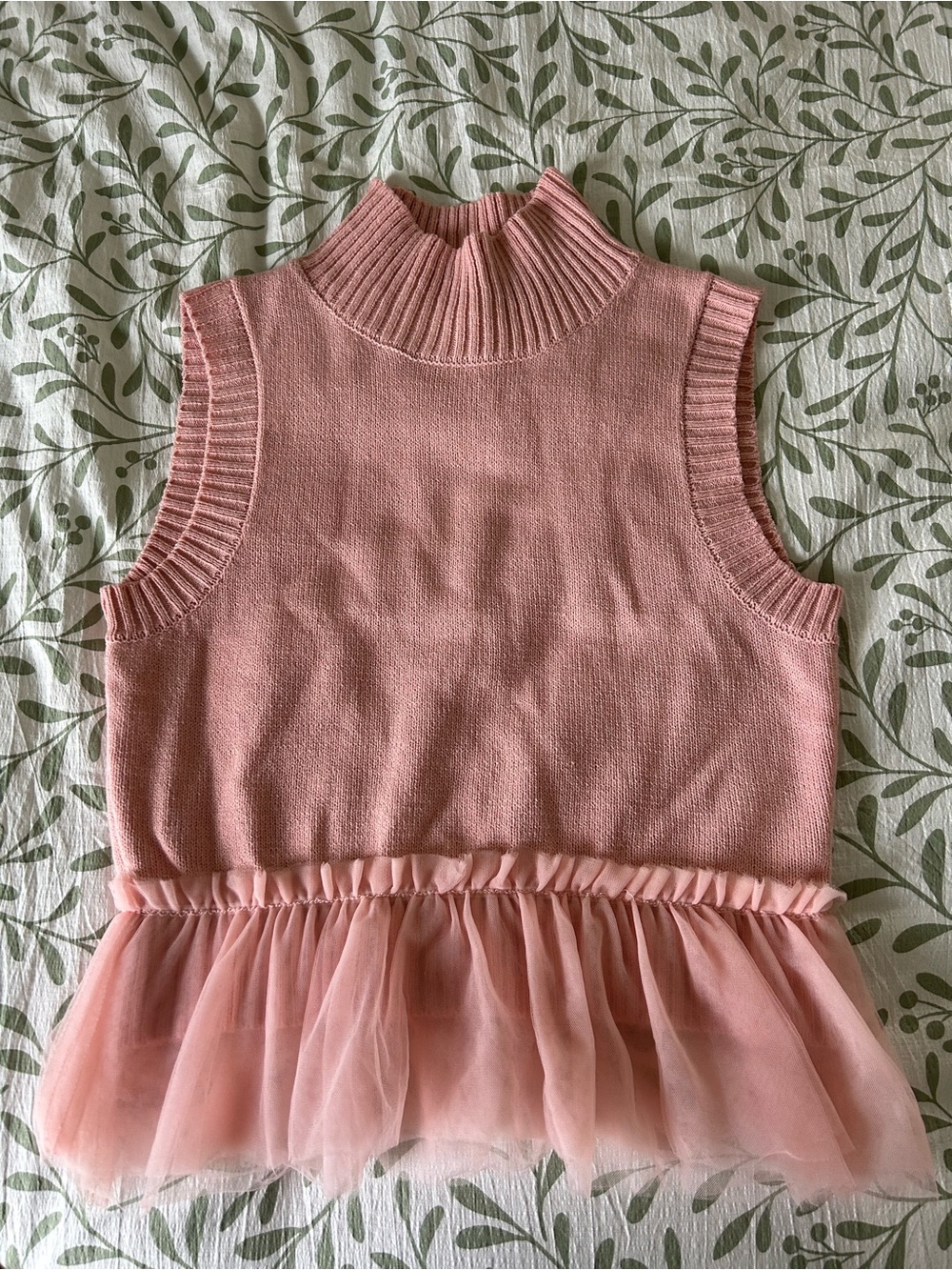 Sleeveless Pink Tulle Hem sweater vest